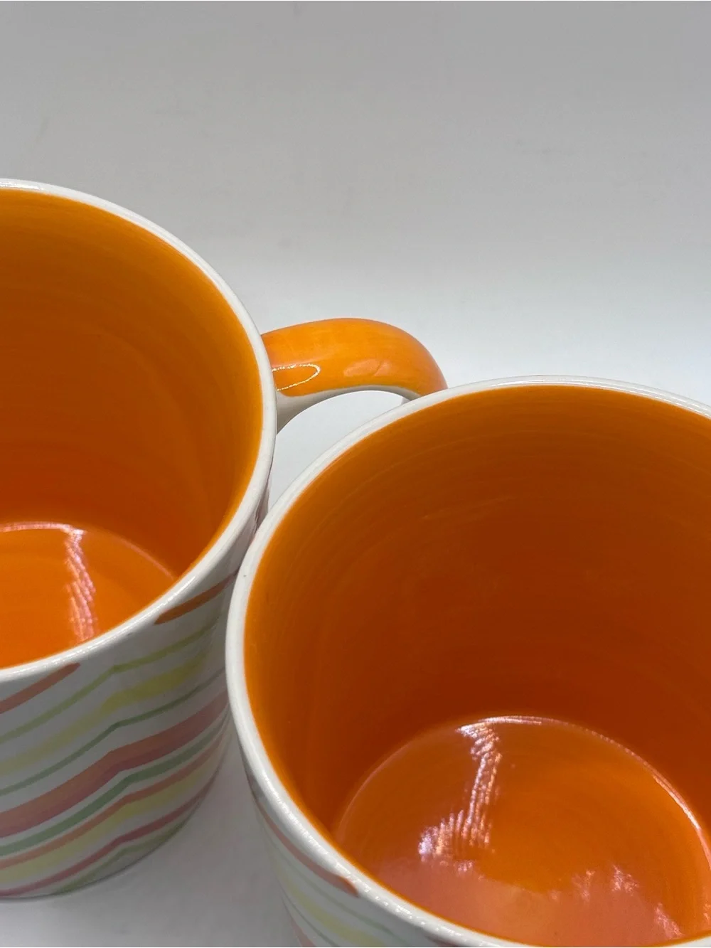 CRATE & BARREL Bright Chevron Coffee Mugs, Citrus Orange/Yellow/Green, Set Of 2
